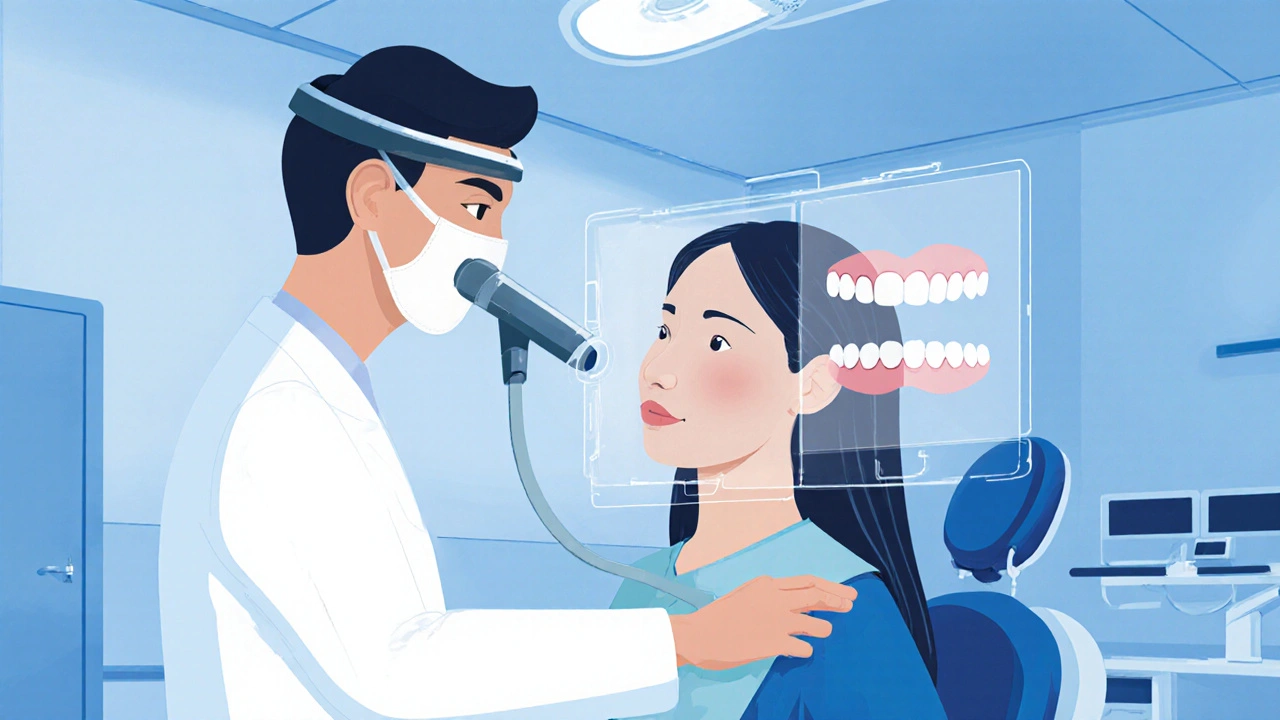 Zubní lékař používá 3D skener k návrhu fazet