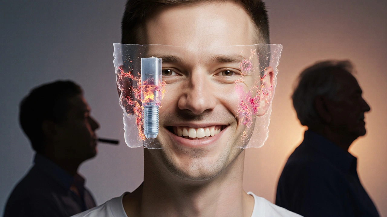 Transparent view of a dental implant fused with jawbone, symbolizing successful integration.