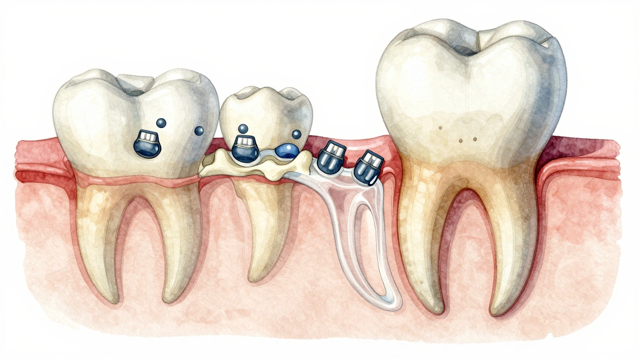 Rekonstrukce kosti kolem kořene zubu při ortodontickém pohybu