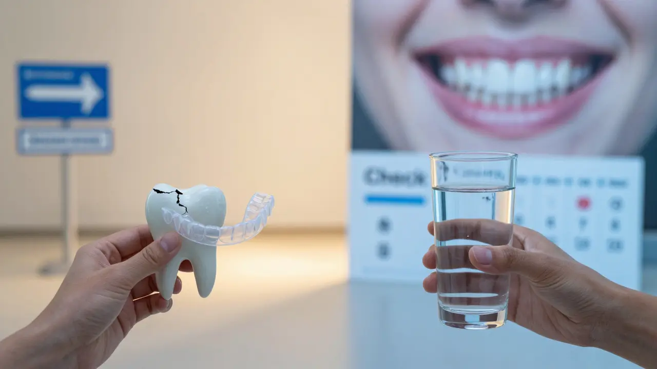 Člověk stojí mezi dvěma cestami: jedna vede k ztrátě zubu, druhá k zdravému úsměvu.