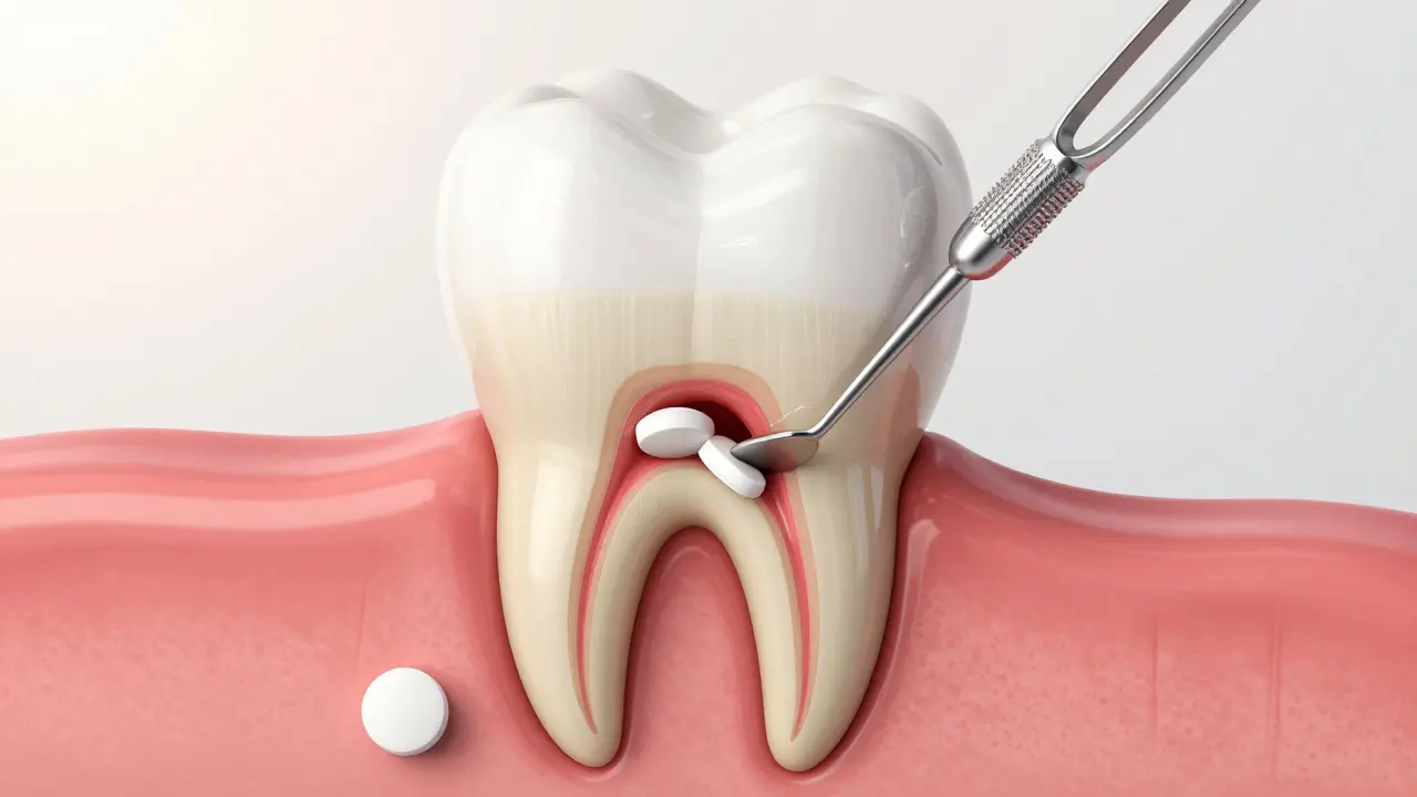 Kořenová kanálka bez antibiotik, infekce lokální.