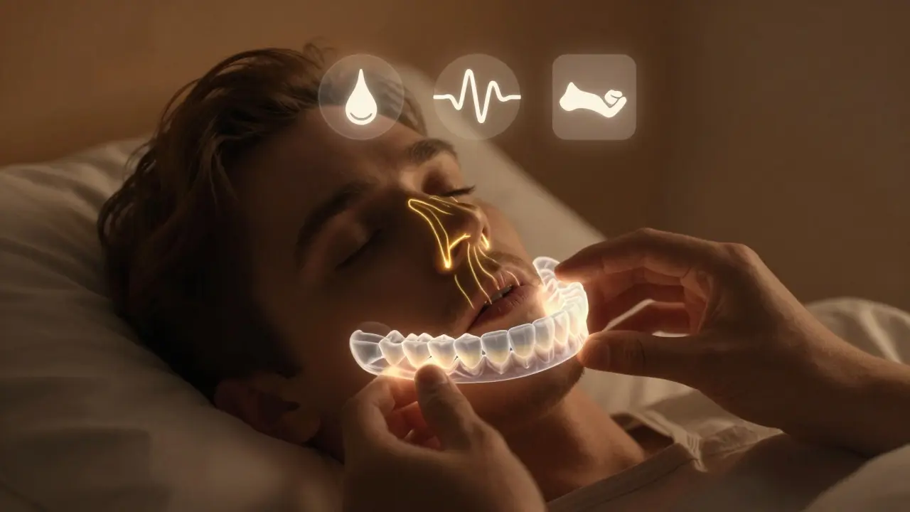 Ortodontické zařízení přizpůsobuje polohu čelisti, zlepšující dýchání během spánku.