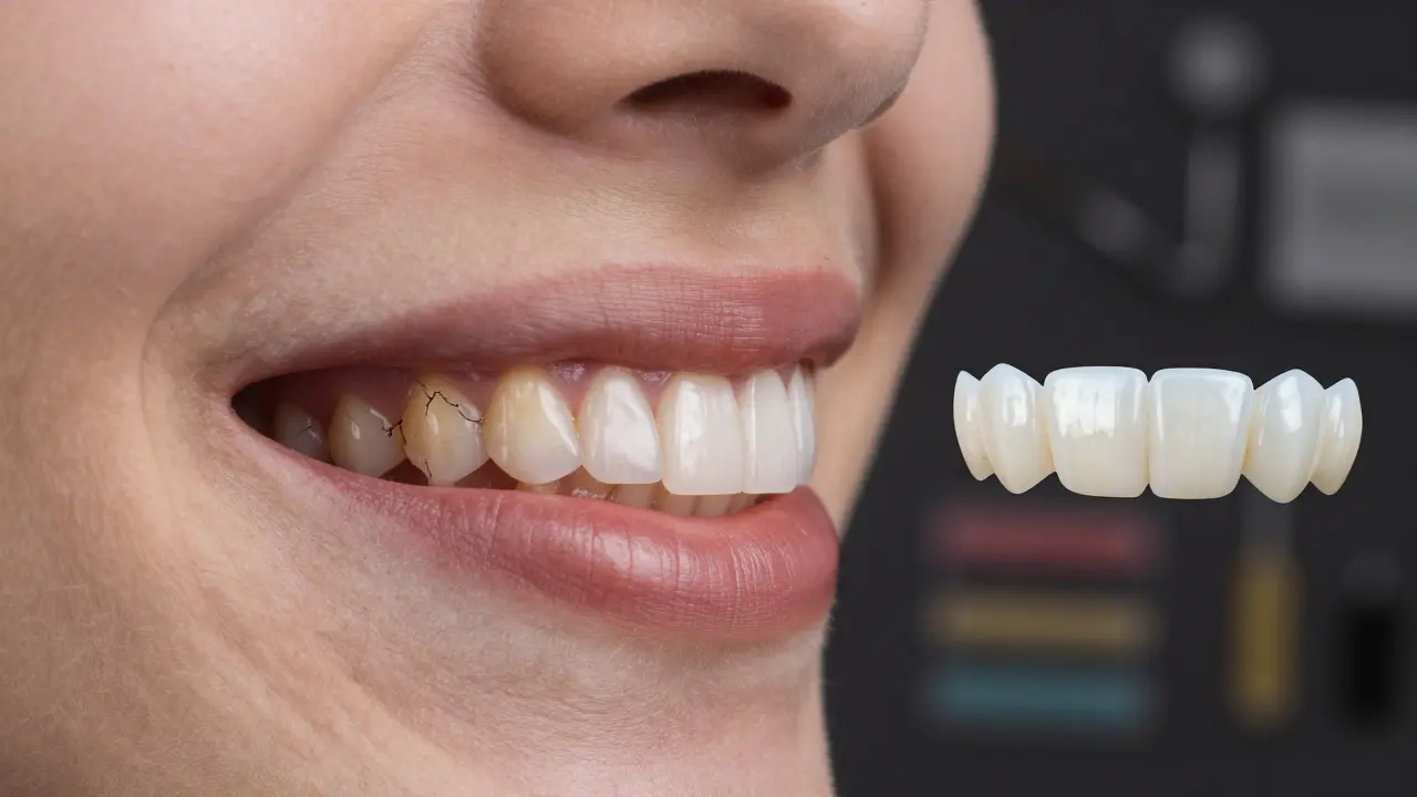 Transformation of a smile from damaged teeth to premium composite veneers with natural shine