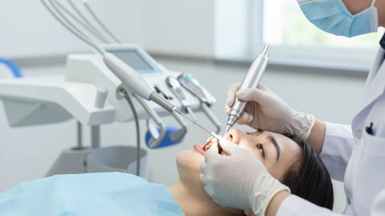 Dentista aplikuje estetickou kompozitní výplň na zub