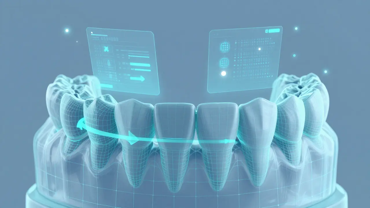 Digitální 3D simulace pohybu zubů při rovnání