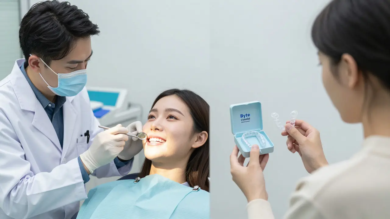 Porovnání klinické péče a domácího balíčku pro rovnání zubů
