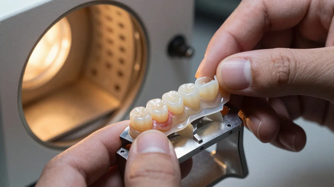 Zubní technik ručně vrství porcelán pro výrobu keramické fáze