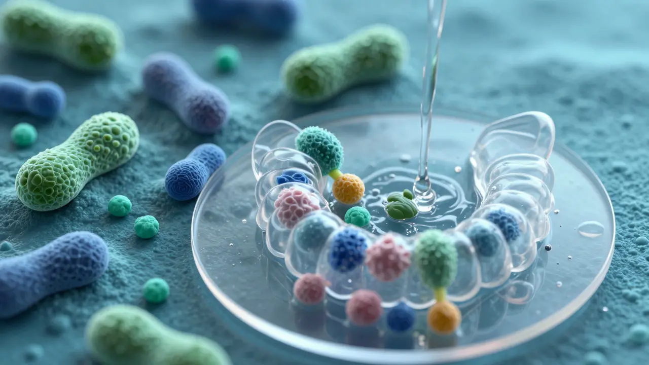 Abstraktní zobrazení odstraňování bakteriálního biofilmy z povrchu rovnátek