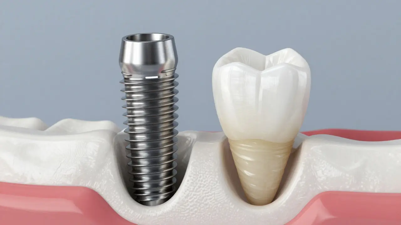 Porovnání titanového a keramického zubního implantátu v kosti