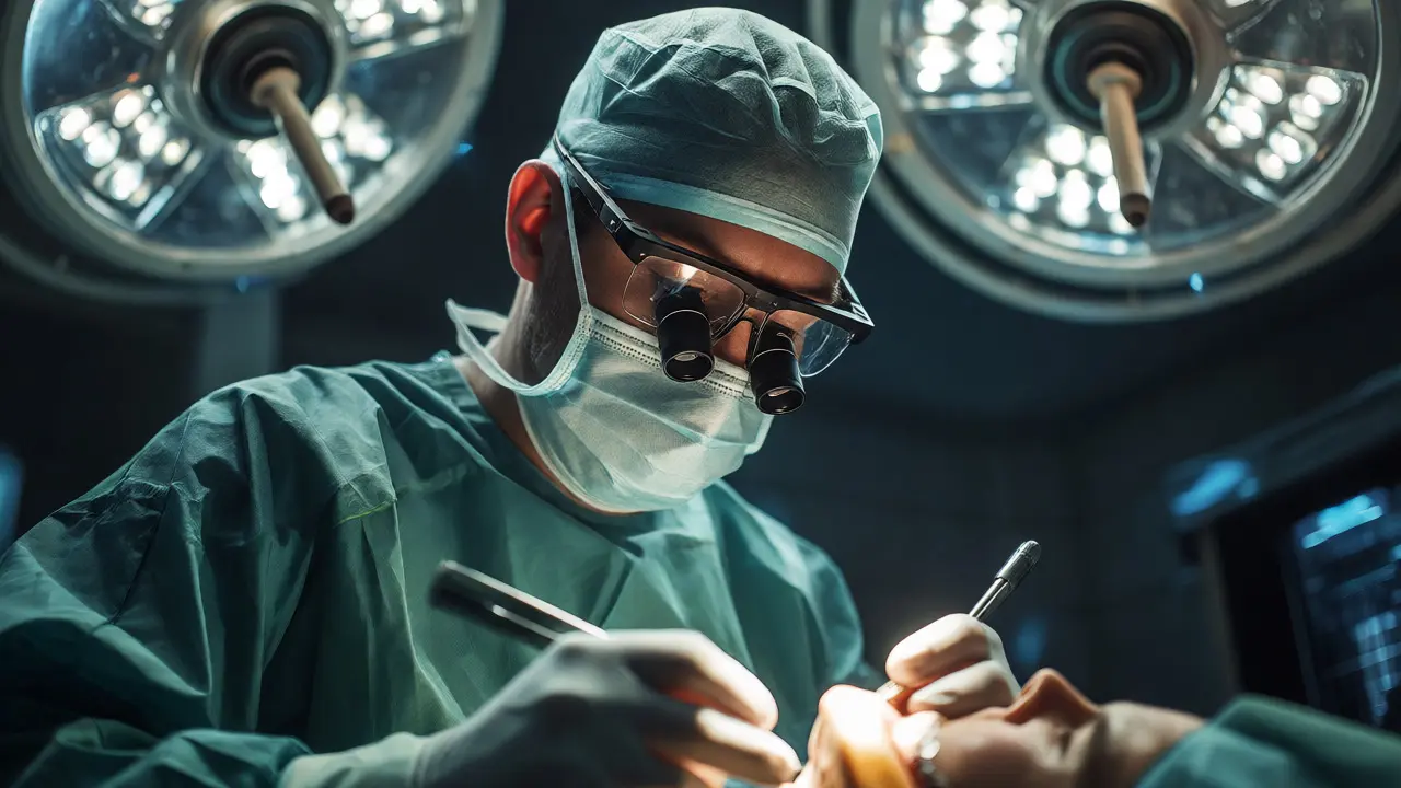 Maxilofaciální chirurg při náročné operaci čelisti